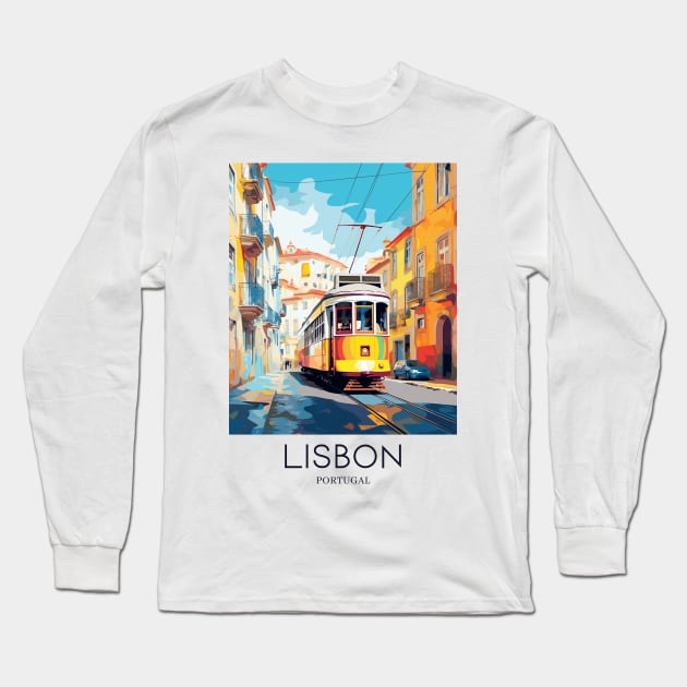 A Pop Art Travel Print of Lisbon - Portugal Long Sleeve T-Shirt by Studio Red Koala